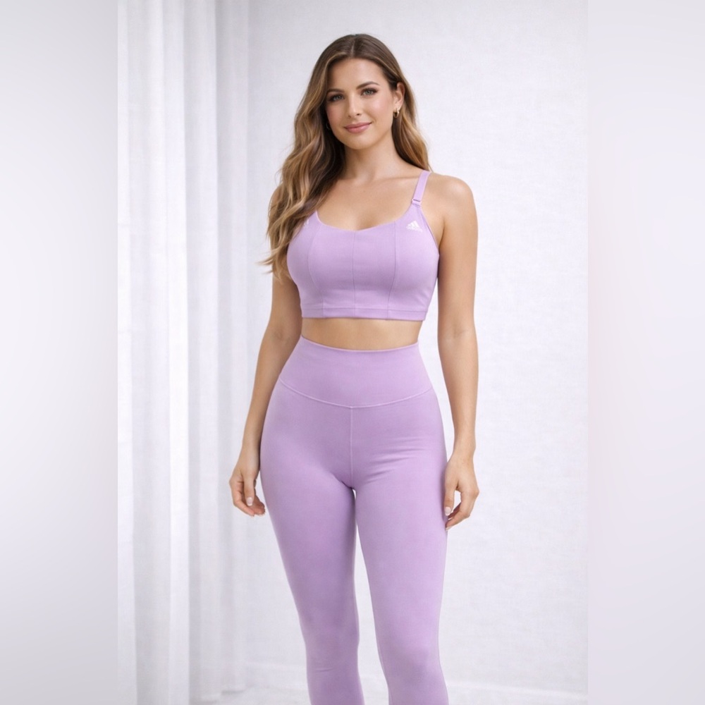 Adidas Lilac Matching Set AEROREADY – Sports Bra & High-Waist Leggings Size M